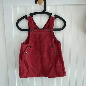 Zara Girls Toddler Red Corduory Pinafore Jumper Skirtall Dress 12-18 Months NWOT